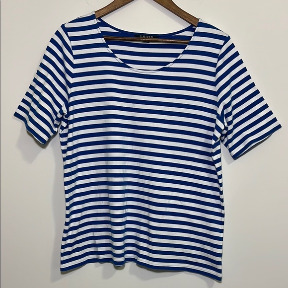Lauren Ralph Lauren Tops - Lauren Ralph Lauren Blue and White Fitted Short Sleeve Tee, Plus Size 1X